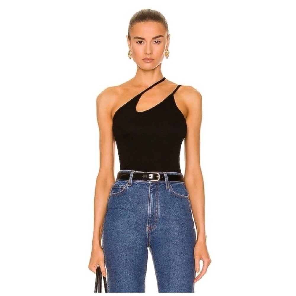 Enza Costa Black Silk Blend Rib Asymmetric Cut Out Tank Top Small Made in‎ USA